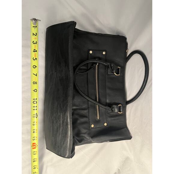 ALDO Black Faux Leather Large Tote Bag with Zip Pockets & Handles, 16x12 - Picture 7 of 8